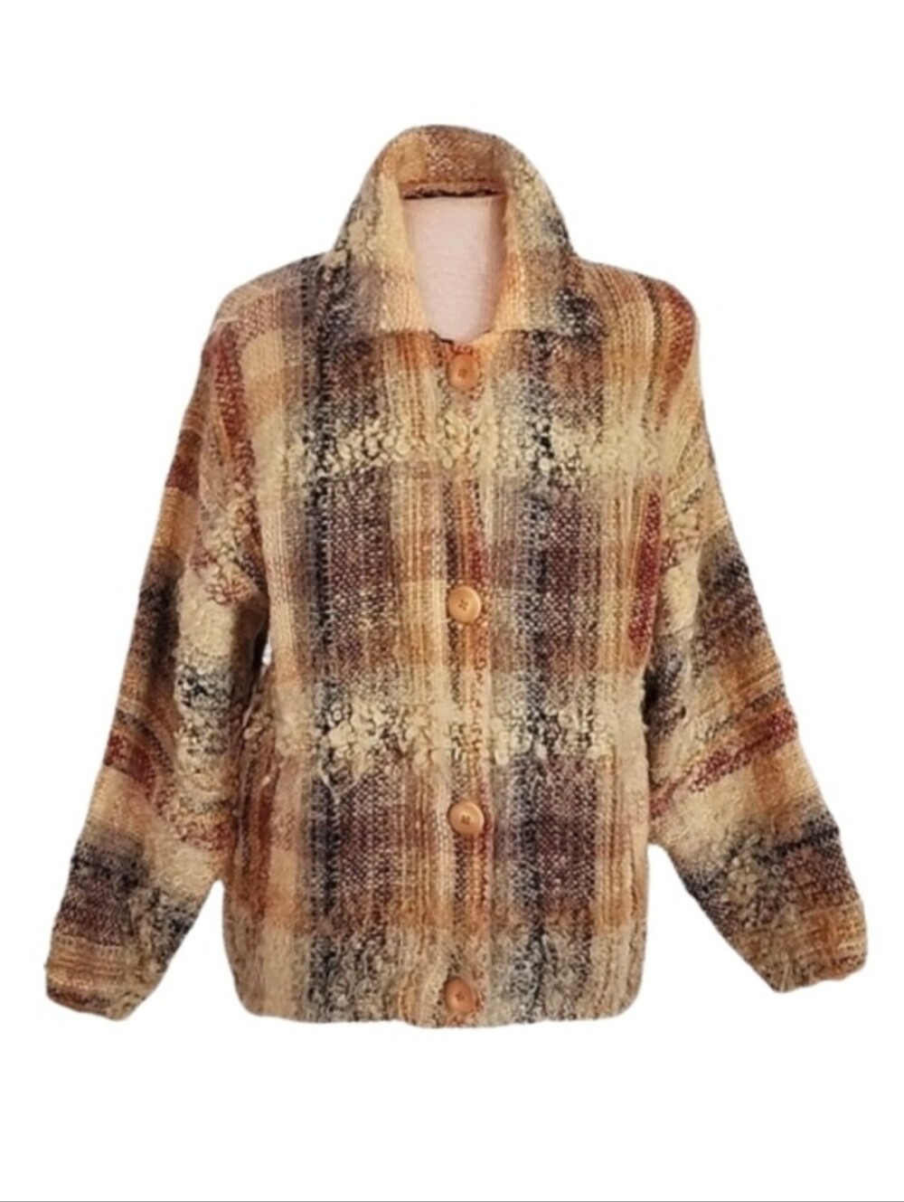 Elizabeth Jenkins Taos Jacket Plaid Wool Blend Artisan Tan Multicolor Size XL - Picture 3 of 16